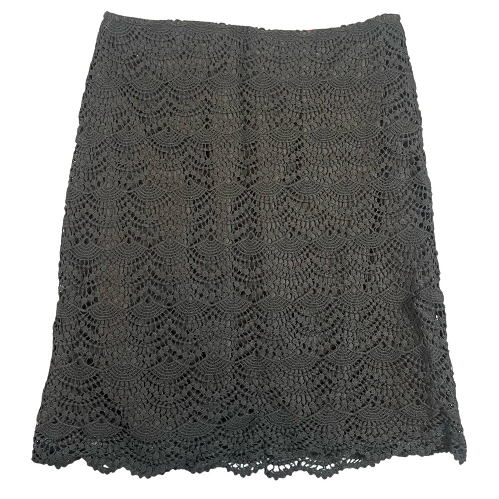 Crochet Lace Scalloped Skirt Black Cotton Lined Size 4 Elle Boho Whimsigoth Y2K